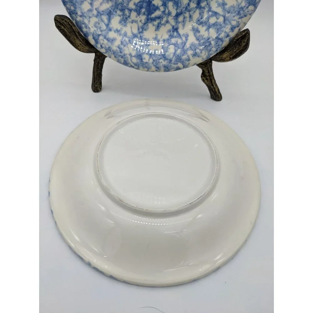 Bentson West Splatter Spongeware 8 Salad‎ Dessert Plates Blue White Cottage 2pc